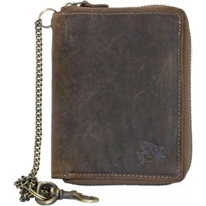 Portefeuille Zip-Autour Avec Le Requin, En Cuir Naturel R&eacute;sistant V&eacute;ritable, Avec La Cha&icirc;ne - Neuf