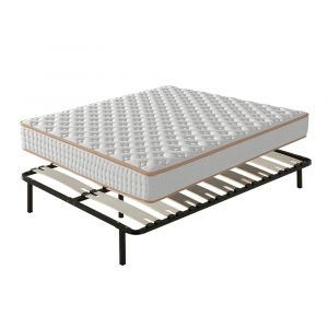 Ensemble matelas mousse + sommier &agrave; lattes 160x200 cm, &eacute;paisseur du matelas 18 cm, cadre de lit avec pieds - Neuf