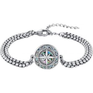 Cmjaagur-Bracelet Boussole Urne Pour Homme En Argent Sterling 925 C Ique Boussole Urne Chaîne Pour Cendres Pendentif Inspiration Bracelet 7 + 5 Pouces Boussole Cadeau Bijoux Pour Femme Homme[M968] - Neuf