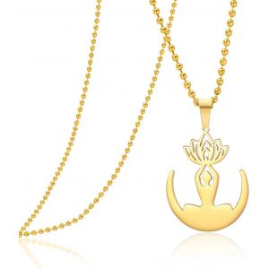 Kal-Collier Avec Pendentif Fleur De Lotus En Acier Inoxydable Unalome - Collier Ras Du Cou - Symbole Chakra - Géométrie Hindoue - Bijou Spirituel - Cadeau Pour Homme Et Femme - Neuf