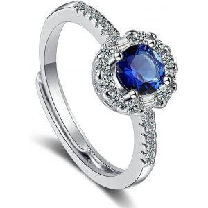 Yemaesre-Bague Pierre Brillant Bleu Réglable Argent - Alliance D'amour Spirituel - Bague Romantique Pour Femme, Métaux Non Précieux, Zircone Cubique - Neuf