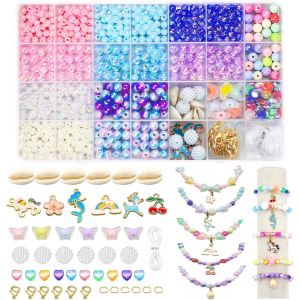 600+ Pcs Perles Pour Bracelet,Perles Enfant Kit Fabrication Bijoux Avec Pendentif Licorne Et Sirène,Coffret Perles Jouet Fille De 5 À 12 Ans Cadeaux De Noël,Anniversaire - Neuf