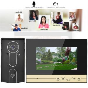 Sonnette video HD 7 pouces avec camera et interphone video, systeme de visiophone pour maison, carte d'identite RFID, prise UE - Neuf