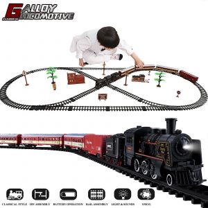 Electric Christmas Train Toy Set Car Railway Tracks Steam Locomotive Engine Diecast Model Educational Game Boy Toys For Children-Train Classique Noir - Neuf