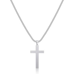 Trahoo-Collier Croix Homme, Argent Acier Inoxydable Pendentif Croix Avec Chaîne Bijoux Chretienne Catholique Croix Pour Homme - Neuf