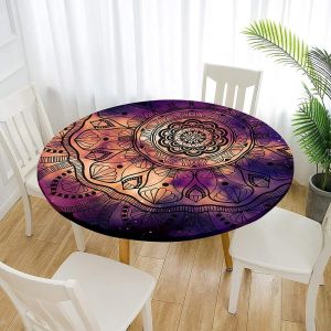 SJZG-Protège Table Elastiqué Rond Nappe Anti-Taches Pour La Maison Patio Deck Table À Thé Cuisine Salle À Manger Décoration De Mariage De Fête (90Cm,Ciel Étoilé Violet) - Neuf