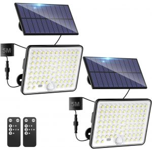2 Pi&egrave;ce Lampe Solaire Exterieur Detecteur De Mouvement,Led Convex Lenses Projecteur Solaire,3mode 1800mah Lumiere Solaire Exterieur&eacute; Tanch&eacute;it&eacute; Ip65 Spot Ext&eacute;rieur Pour Jardin Garage Cour - Neuf