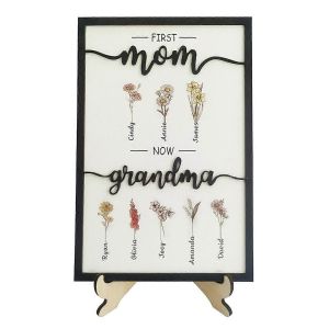 Première Maman Maintenant Grand-Mère Naissance Mois Fleur Plaque En Bois, Cadeaux De Fête Des Mères Personnalisés, Cadeau De Fête Des Mères, Cadeau Pour Maman - Neuf