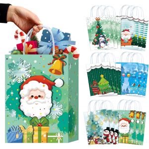Sacs de Cadeaux de Noël, 18 Pièces Pochette Cadeau de Noël avec Poignée, Assortiment de 6 Styles de Sacs en Papier de Noël pour Bonbons,Cadeau de Noël, Mariage, Fête - Neuf