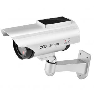Camera factice a energie solaire, videosurveillance, etanche, realiste, clignotante, argentee - Neuf