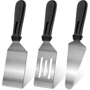 Ensemble De 3 Spatules En Acier Inoxydable, Spatule Pour Po&ecirc;le En Fonte, Spatule M&eacute;tallique De Cuisson Avec Manche R&eacute;sistant &Agrave; La Chaleur - Neuf