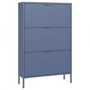 Meuble &agrave; chaussures 3 portes en m&eacute;tal bleu gris MARION - Neuf