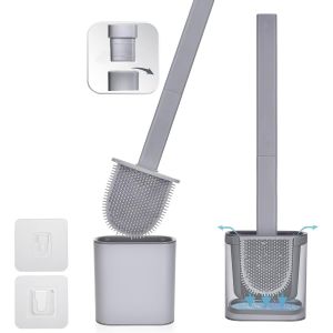 KGABERY-Brosse De Toilette En Silicone Avec Support Brosse De Toilette Pour Salle De Bain Nettoyage En Profondeur Brosse De Toilette À Séchage Rapide Poignée Antidérapante Et Base Anti-GoutteGris - Neuf