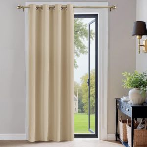 Cauc-Rideau Salon Beige - Rideaux Et Draperies Avec Oeillets Décoration De Fenêtre Isolation Thermique Pour Maison Économie D'énergie, Largeur 140 X Hauteur 240cm, Jaune Beige, 1 Pc - Neuf