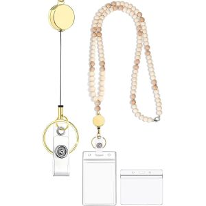 Lani&egrave;res R&eacute;tractables avec 2 Pi&egrave;ces Porte-cartes, Porte Badge Tour de Cou, R&eacute;glable Tour de Cou Badge Porte Badge pour Cartes d'transport d'&eacute;tudiant d'infirmi&egrave;re (pierre d'agate) - Neuf