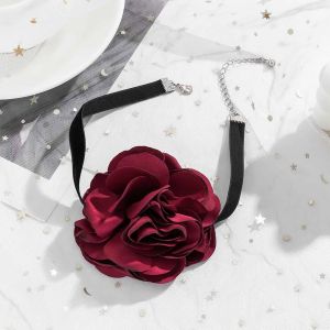 Collier Velours Noir Collier Fleur De Rose Dentelle Rouge Collier Floral Gothique Collier Grande Fleur Mari&eacute;e Collier Demoiselle D'honneur Bijoux Cosplay Collier Cravate Cadeaux Po[Col9220211] - Neuf
