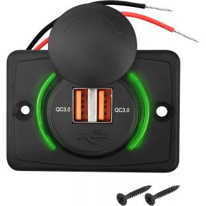 Prise Murale USB pour v&eacute;hicule r&eacute;cr&eacute;atif - 12 V-24 V - Charge Rapide 3.0 - Double USB A - Chargeur de Voiture avec Capuchon pour Voitures,Bus,Camping-Car,Bateau,Automobile - Neuf