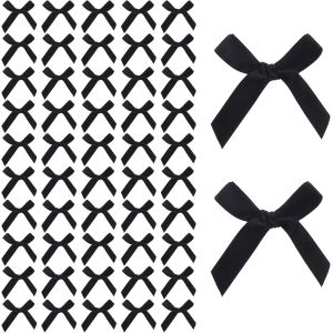 Kal-Petits Noeuds Noirs En Tissu Satin&eacute;,200pi&egrave;ces Noeuds Cadeau,Mini Noeuds En Ruban,D&eacute;coration De Petits Noeud Diy,D&eacute;coration De Cadeau Faite &Agrave; La Main,Pour Couture,D&eacute;coratio-N De Mariage,Bonbons - Neuf