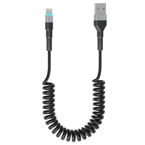 CMWX-Câble Spiralé USB A à Lightning, Certifié Apple Carplay et MFi avec Transmission de Données et LED pour iPhone/Pad/Pod - Chargeur Court Rétractable - Neuf