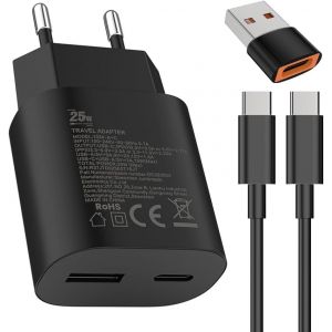 JGD-25W USB CChargeur 15W USB A Adaptateur,pour&iquest;Samsung Galaxy Ultra S25/S24/S23/S22/S21/S20/+/Note 20/10/9/8/A73/A53/S10/S9,iPhone17/16/15/Pro/Pro Max/Plus,iPad,Moto,Google,Chargeur rapide,et 2M60W - Neuf