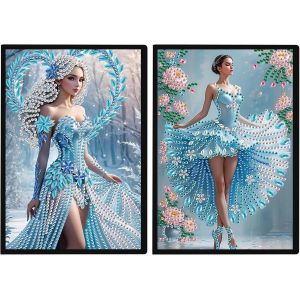 Diamond Painting Carnet De Notes A5 Blanc 2 Pi&egrave;ces Carnet De Voyage Journal Livre Broderie Diamant Carnet De Croquis De Peinture Diamant A5 Bloc-Notes Princesse Ballerine De Ballet - Neuf