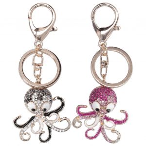 2pcs Mode Poulpe En Forme Strass Porte-Clés Porte-Clés Sac Charme Pendentif Cadeau (Noir Rose Rouge) - Neuf