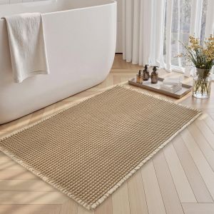 KAL-Tapis De Salle De Bain Moderne Gaufré Bicolore Tapis De Bain Antidérapant Super Absorbant Lavable En Machine Pour La Salle De Bain, Douche 50 * 80Cm Marrón-Blanco - Neuf