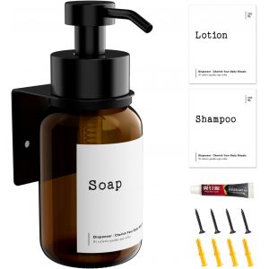 KAL-Distributeur De Savon En Verre - 250 Ml - Fixation Murale - Sans Perçage - Montage Mural - Distributeur De Shampoing Pour Douche - Distributeur De Savon Pour Les Mains, Shampoing, Liquide Vaissel - Neuf