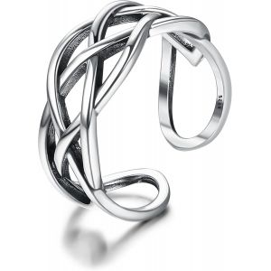 Kahfl-Bague Argent 925 Pour Femme Filles Réglable,Ouvert Vintage Argent Noeud Celtique/Feuille Cz/Carré Vitré Noir/Double Twisted Statement Bague Bijoux Avec Boîte Cadeau - Neuf