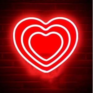 Panneau Néon En Forme De C?ur Rouge À Led Pour La Fête Des Mères, La Saint-Valentin, Lampe Décorative En Forme De C?ur Alimentée Par Piles Ou Usb, Décoration Murale Pour Chambre De Fille Adolescente - Neuf