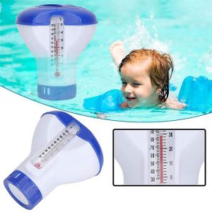 Galet flottant pour chlore de piscine avec thermom&egrave;tre chimique et porte-comprim&eacute;s - Neuf