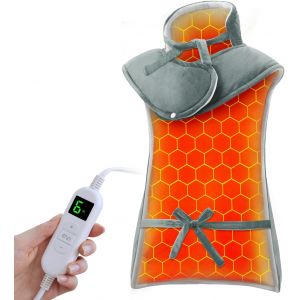 Coussin Chauffant dos Electrique Epaule et Nuque 60&times;108cm, 6 Niveaux de Chaleur,4 R&eacute;glages de Minuterie, Arr&ecirc;t Automatique, Chauffage Rapide, Ceinture, Chauffe-dos,Lavable en Machine -Gris - Neuf