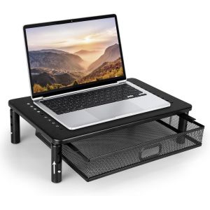 Ulteronixshop-Rehausseur Ecran PC Bureau, Multifonctionnel Support Moniteur, R&eacute;hausseur d'&Eacute;cran 3 Hauteurs R&eacute;glables, Surelevateur Ecran Bureau avec Tiroir, pour Moniteur PC, Moniteur, Ordinateur Por - Neuf