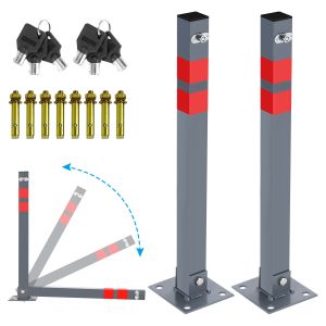 2X Poteau de stationnement Carr&eacute; Rabattable Barri&egrave;re Parking Borne de s&eacute;curit&eacute; avec cl&eacute;s - Neuf