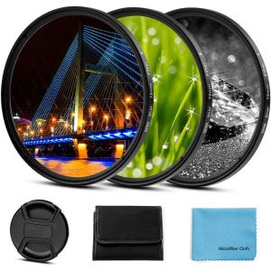 Lot de 3 filtres étoile 58 mm (4 points,6 points,8 points) avec bouchon d'objectif central pour appareils photo reflex numériques + 3 sacs filtrants - Neuf