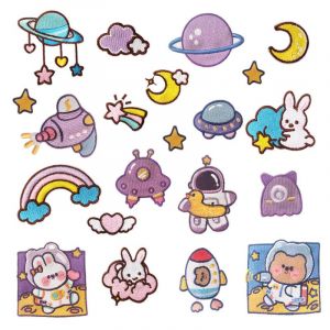 Lot De 19 Badges Fusible Brodé, Motif, De La Planète, Violet, Motif, Lapin, Céleste, De T-Shirts, Des Jeans, Des Vêtements, Des Sacs Et Des Chapeaux - Neuf