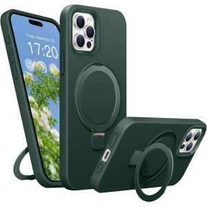 Maa-Coque Silicone Liquide Pour Iphone 15 Pro, Anneau De Support Magnétique, Étui De Protection Antichoc 4 Couches, Doublure En Microfibre Souple Antirayures Pour Iphone 15 Pro(Vert) - Neuf