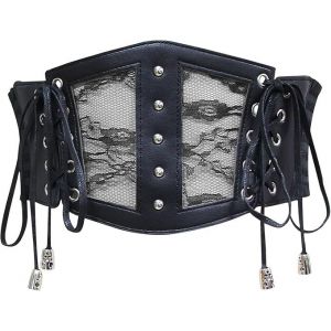 Ceinture Corset Pour Femme - S (Noir) Corset En Cuir À Lacets Ceinture Élastique Rétro - Neuf