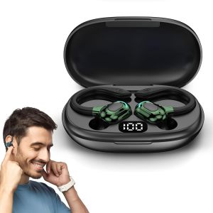 Oreillettes sans Fil Bluetooth 5.2 ¿ universels, Tour d'Oreille 360°, Micro intégré, 20h Lecture, Batterie 70mAh, Chargeur Type-C 300mAh, Son 8D stéréo, Charge Ultra Rapide(Noir) - Neuf