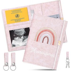 YEMAESRE-Housse Protection Passeport Mère, Protège Carnet Santé Feutre Rose Avec 2 Porte Clés Avec Compartiments Pour Images Echographiques, Certificat De Vaccination, Carte D'Assurance - Neuf