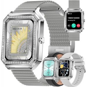 Montre Connect&eacute;e Femme Avec Appel Bluetooth, 1.59"" Hd Smartwatch Avec Diamond/Cardiofrequencemetre/Sommeil, 100+ Modes Sportifs, 3 Bracelets, Etanche Ip68 Smart Watch Pour Android Ios (Argent) - Neuf