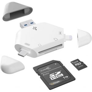 Lecteur de Carte SD, Lecteur de Carte m&eacute;moire 3 en 1 pour iPhone/iPad, appareils USB C et USB A, Adaptateur de Carte cam&eacute;ra Trail Camera Viewer Compatible avec Windows, Mac OS, Linux, Android, SD/TF - Neuf