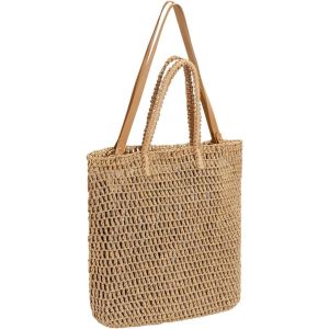 ERSHI-Sac de Plage de Paille, Femmes Sac à Bandoulière Seau, Boho Grande Sac à Main de Tissé à l'épaule, Tote Décontracté en Plein[1 - Neuf
