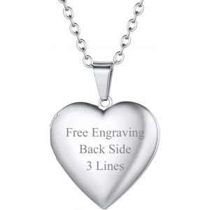Kal-Collier Porte Photo Femme Pendentif Coeur Avec Motifs Personnalisable Chaîne Plaqué Or 50+5cm/2,5mm Bijoux Tendance Cadeau Anniversaire Noël Fête Des Mère - Neuf
