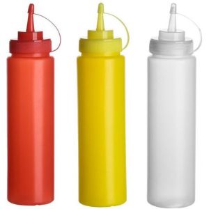 KAL-3Pcs 16Oz De Bouteilles De Condiments De Sauce Squeeze En Plastique Contenant De Stockage De Moutarde Avec Rebord Sur Les Couvercles De Bouchons Pour La Vinaigrette Au Miel De Vinaigre Crème Mayo - Neuf