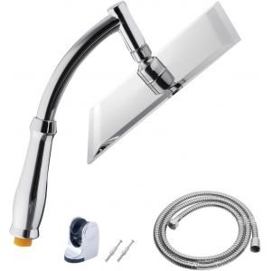 meimie-Pommeau De Douche Avec Tuyau ¿ Douchette Pluie Carrée 20 Cm Avec Douchette Acier Inoxydable,Économie D'Eau,Haute Pression,1,5M Pommeau De Douche Puissant Pour Salle Bain (Argenté) - Neuf