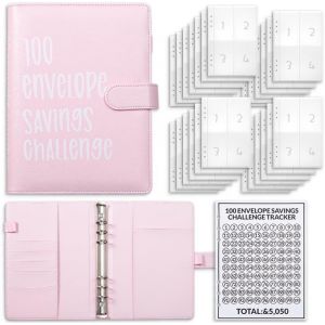 ASFASFq-Planificateur de Budget et Classeur d'Économie, 100 Enveloppes A5, Portefeuille pour 100 Jours pour Économiser 5050 (Rose) - Neuf