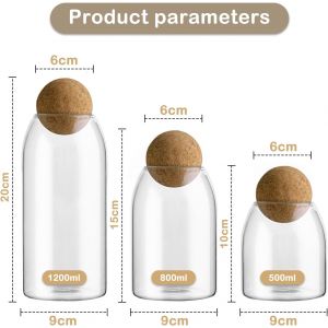Lot De 3 Bocaux De Rangement En Verre Transparent Avec Couvercle En Li&egrave;ge Et Bouchon En Li&egrave;ge, Pour Aliments, Caf&eacute;, Sucre, &Eacute;pices, Th&eacute;, Bricolage, Pour La Maison, La Cuisine Et La Salle De Bain - Neuf