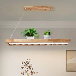 Subzonal-Suspension Luminaire Led En Bois, &Agrave; Intensit&eacute; Variable Lustre Salon Avec T&eacute;l&eacute; Commande 100 Cm 40 W Lampe Rustique Vintage 1,3 M R&eacute;glable En Hauteur Cuisine Lampe Pour Chambre &Agrave; Coucher, Salo - Neuf