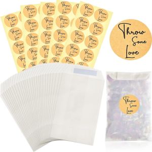 50 Sets Kit De Sac De Confettis De Mariage Inclure 50 Sacs En Glassine De Confettis De Mariage 70 X 105 Mm Enveloppe En Glassine Et 50 Autocollants De Confettis De Mariage (Style Moderne) - Neuf